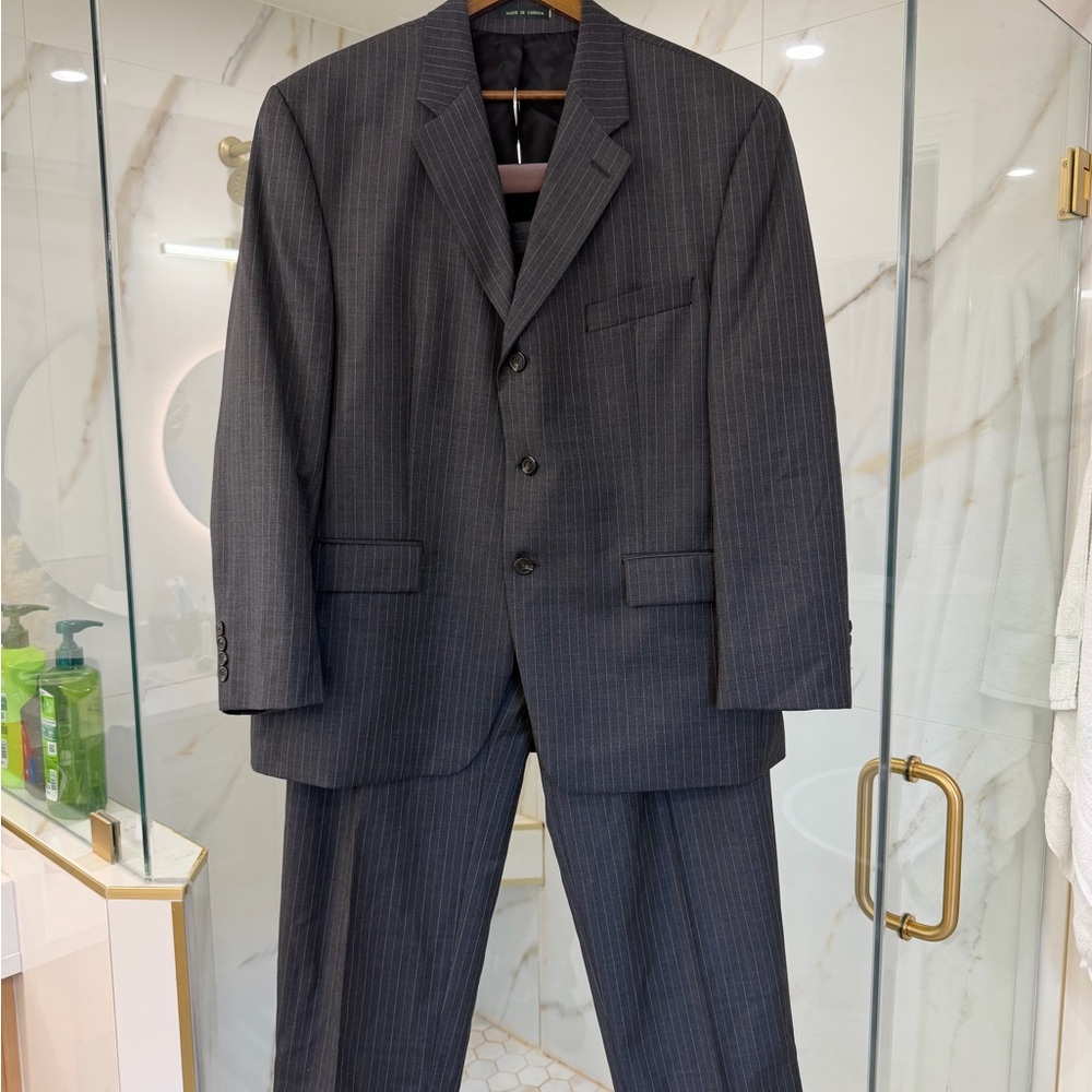 Lauren Ralph Lauren Gray Pinstripe Wool Suit 44S 2 Piece Woolmark Men